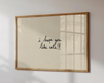 Decoración de pared para amantes de los gatos, lámina divertida de mascotas, decoración minimalista escrita a mano (descarga digital, horizontal)
