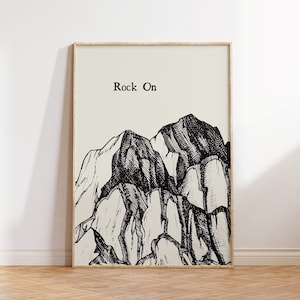 Rock On Poster Vintage Mountain Print Minimalist Mountain Wall Art Rock Climbing Art Print Mountaineering Decor Digital Download 1 Print