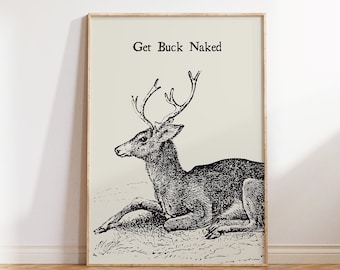 Funny Deer Bathroom Art Print, Retro Animal Poster (Digital Download)
