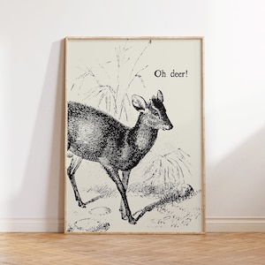 Lustiger Reh Druck Vintage Tier Art Cottagecore Wand Kunst Süßer schrulliger Druck Rehkitz Poster Lustig Vintage Druck Digital Download 1 Druck