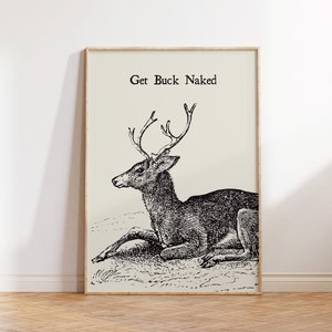 Vintage Bathroom Print Retro Deer Poster Minimalist Bath Art Funny Shower Poster Offbeat Wall Decor Animal Print Digital Download 1 Print