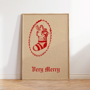 Verry Merry Print Farmhouse Christmas Wall Art Vintage Holiday Poster Stampa calza della Befana Accogliente Decorazione Natalizia Download Digitale 1 Stampa