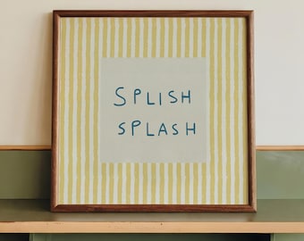 Splish Splash Print | Kids Bathroom Wall Art | Yellow Striped Decor | SQUARE Digital Download