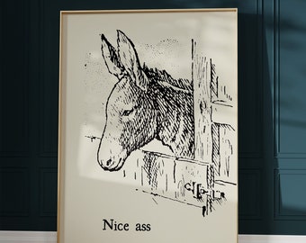 Trendy Bathroom Print Vintage Donkey Poster Minimalist Bath Art Funny Bathroom Poster Offbeat Wall Decor Print Digital Download 1 Print