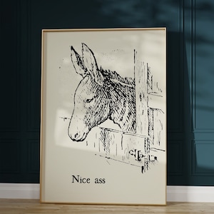 Trendy Bathroom Print Vintage Donkey Poster Minimalist Bath Art Funny Bathroom Poster Offbeat Wall Decor Print Digital Download 1 Print