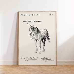 Vintage Western Print Funny Cowboy Poster Vintage Horse Sketch Artwork Rodeo Poster Trendy Western Wall Art Digital Download 1 Print