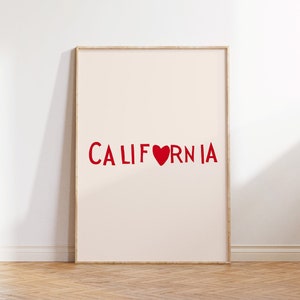 Californie impression coeur mignon affiche California Decor State Love impression tendance Californie Wall Art Cali Girl impression téléchargement numérique 1 impression