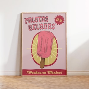 Impresión de helado mexicano retro Póster de viaje mexicano Impresión de comida vintage Impresión de paleta de helado de fresa Póster de paleta Descarga digital 1 impresión