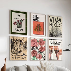Mexiko Kunstdrucke Mexiko Wandkunst Mexiko Reise Poster Vintage Wandkunst Mexikanische Poster Kaktus Druck Mexikanische Dekor Digital Download 6er Set