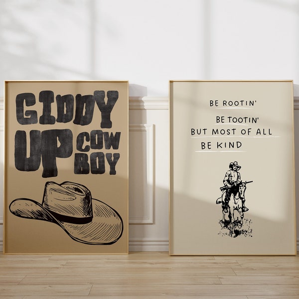 Cowboy Quote Prints Minimalist Western Wall Art Horseback Riding Posters Vintage Cowboy Art Wild West Home Decor Digital Download Set of 2
