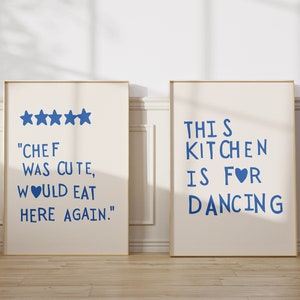 Aesthetic Kitchen Decor Cute Cooking Art Kitchen Wall Art Prints Minimalist Heart Posters Blue Chef Art Prints Digital Download Set of 2