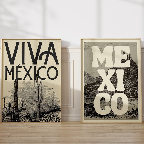 Mexico Art Posters Mexico Wall Art Mexico Travel Posters Vintage Wall Art Mexican Posters Retro Mexico Prints Digital Download Set of 2