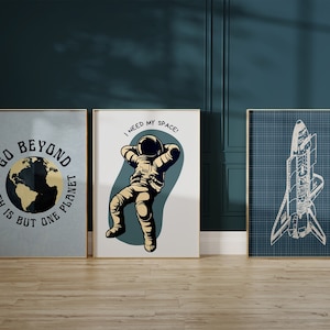 Vintage Space Art Rocketship Art Print Space Travel Posters Vintage Wall Art Outer Space Decor Astronaut Print Digital Download Set of 3
