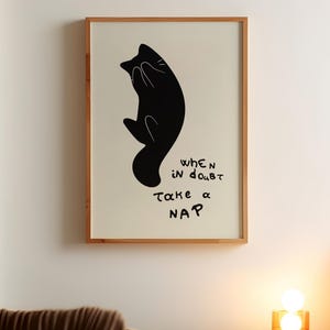 Nickerchen Katze Print Homebody Wandkunst Funky Tier Poster Katzenliebhaber Dekor Schlaf Poster Lustige schwarze Katze Kunst Nickerchen Druck Digital Download