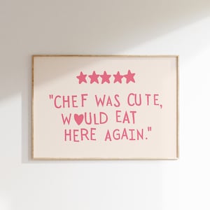 Aesthetic Kitchen Decor Cute Cooking Art Kitchen Wall Art Minimalist Heart Print Pink Chef Horizontal Print Digital Download 1 Print