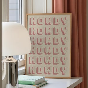 Retro Pink Howdy Art Print, Vintage Western Decor (Digital Download)