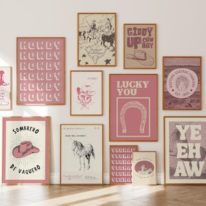 Retro Western Print Set: Pink Cowgirl Wall Art Bundle (Digital Download Set of 12)