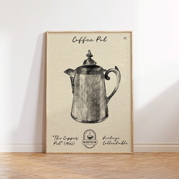 Vintage Coffee Pot Print Coffee Bar Wall Art Vintage Coffee Art Print Coffee Art Vintage Style Coffee Pot Poster Digital Download 1 Print