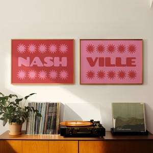 Conjunto de impresiones de Nashville: carteles tipográficos retro, decoración de Nashville, TN, arte mural para apartamentos de Nashville, descarga digital, 2 impresiones horizontales