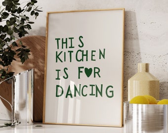 Aesthetic Kitchen Decor Cute Dance Art Green Kitchen Wall Art Print Minimalist Heart Print Trendy Kitchen Poster Digital Download 1 Print