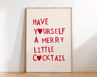 Christmas Bar Cart Print Cute Cocktail Art Christmas Typography Poster Funny Holiday Decor Trendy Lettering Print Digital Download 1 Print