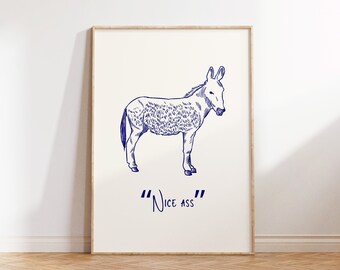 Funny Bathroom Print Vintage Donkey Poster Minimalist Bath Art Trendy Bathroom Poster Offbeat Wall Decor Print Digital Download 1 Print