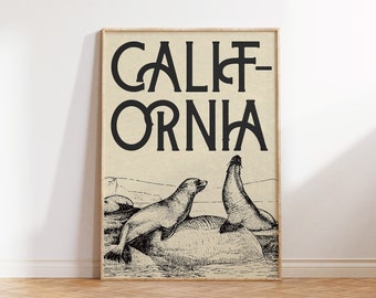 California Poster California Wall Art Vintage Wall Art California Art Print California Decor Sea Lion Print Digital Download 1 Print