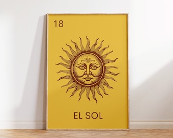 Mexican Loteria Print Vintage Sun Poster Mexico Art Print Mexico Wall Art Mexican Decor El Sol Print Loteria Art Digital Download 1 Print