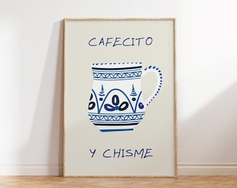 Cafecito Y Chisme Print Spanish Coffee Art Print Minimalist Coffee Poster Spanish Kitchen Decor Cafecito Poster Digital Download 1 Print