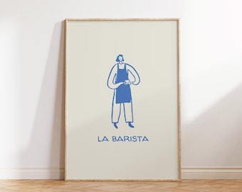 La Barista Print: Minimalist Coffee Poster, French Kitchen Decor (Digital Download)