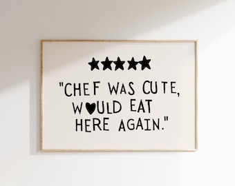 Aesthetic Kitchen Decor Cute Cooking Art Kitchen Wall Art Minimalist Heart Print Black Chef Horizontal Print Digital Download 1 Print