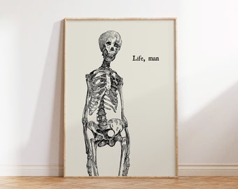 Vintage Skeleton Print Trendy Halloween Wall Art Minimalist Quote Poster Funny Halloween Decor Spooky Art Print Digital Download 1 Print