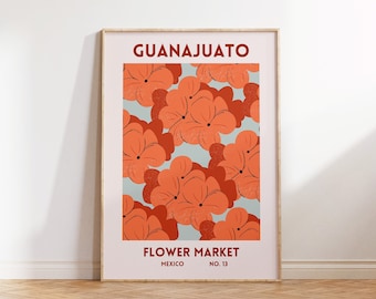 Guanajuato bloemenmarkt Art Print, set van 1, Mexico Floral decor poster, esthetische botanische galerij Wall Art prints, digitale download