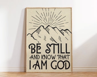 Vintage Bible Art Print Be Still And Know That I Am God Print Christian Printable Wall Art Vintage Mountain Poster Digital Download 1 Print