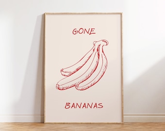 Gone Bananen Druck süße Küche Wand Kunst minimalistisch Obst Druck ästhetische Küche Dekor Banana Print Punny Geschenk digitaler Download 1 Druck