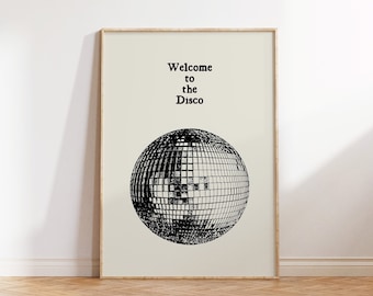 Bienvenido a la Disco Print Vintage Disco Ball Poster Estética Wall Art Print Minimalista Dancing Decor Retro Art Digital Descargar 1 Impresión