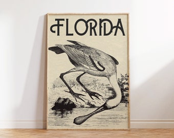 Vintage Florida Poster American White Ibis Print Florida Wall Art Florida Art Print Home State Art Florida Decor Digital Download 1 Print