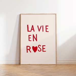 Póster de corazón minimalista con estampado de La Vie En Rose, Decoración de sala de estar de moda, Arte de pared de apartamento estético, Cita en francés, Descarga digital de arte, 1 impresión