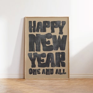 Feliz año nuevo impresión retro vacaciones pared arte año nuevo cita cartel invierno decoración vintage tipografía impresión NYE decoración digital descargar 1 impresión