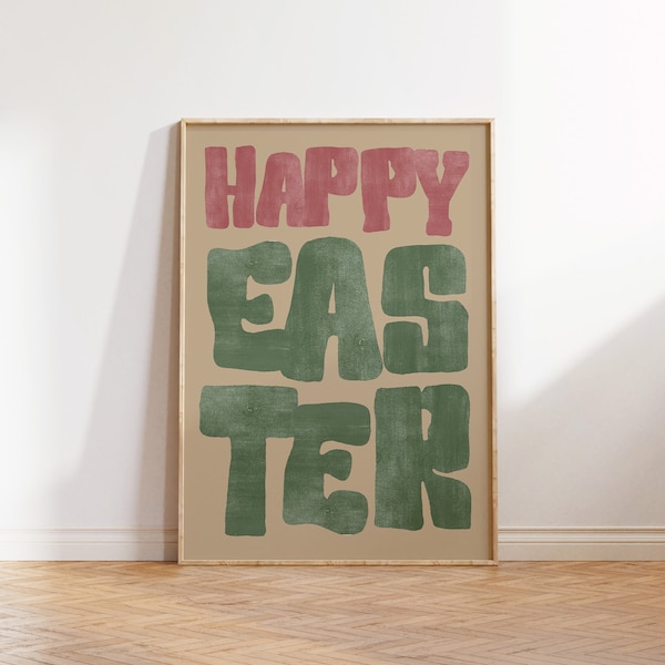 Happy Easter Print Retro Easter Poster Holiday Wall Art Springtime Decor Easter Typography Print Spring Art Print Digital Download 1 Print