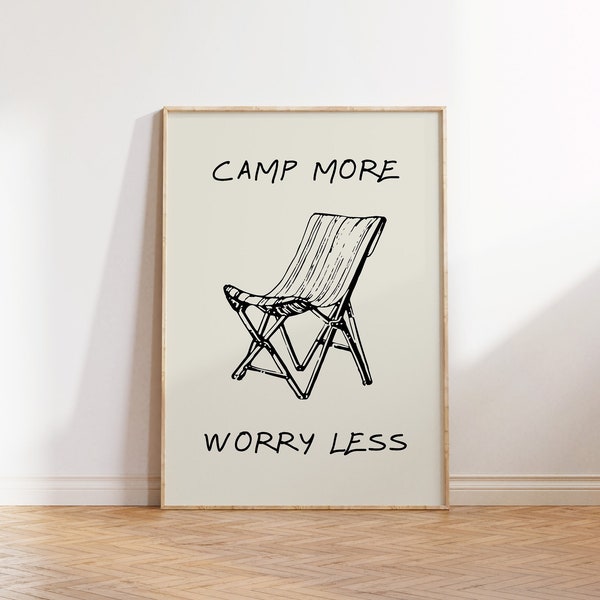 Camp More Worry Less Print Vintage Camping Chair Poster Retro Hiking Decor Summer Camp Wall Art Outdoors Gift Digital Download 1 Print