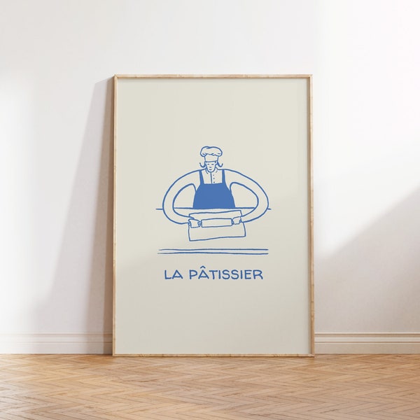 La Pâtissier Print Cute Pasty Chef Poster Minimalist Kitchen Decor Funny Baking Wall Art French Quote Art Print Digital Download 1 Print