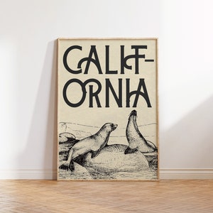 California Poster California Wall Art Vintage Wall Art California Art Print California Decor Sea Lion Print Digital Download 1 Print