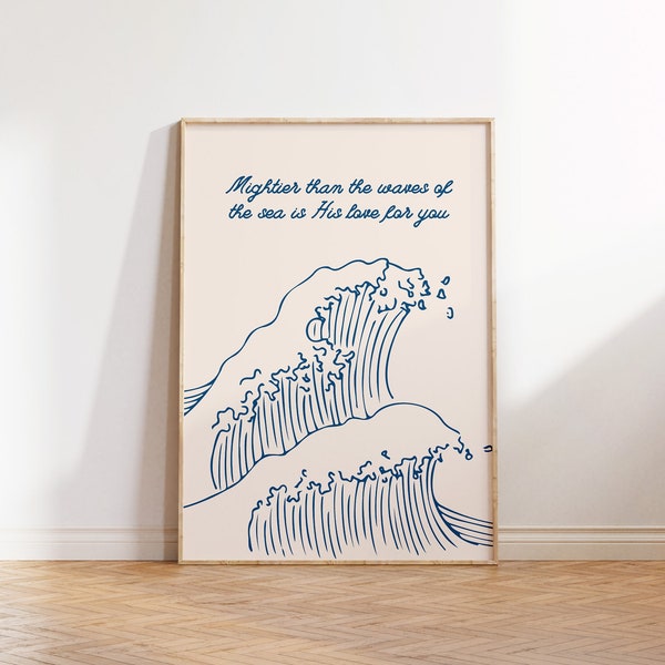 Plus puissant que les vagues impression d'art art mural chrétien minimaliste affiche de l'océan psaume 93:4 impression écriture biblique art numérique téléchargement 1 impression