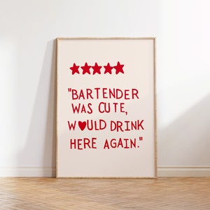 Bar Cart Print Aesthetic Kitchen Decor Bartender Was Cute Poster Minimalist Heart Print Red Drinks Art Print Digital Download 1 Print