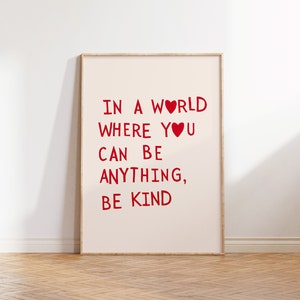 Be Kind Quote Print Minimalist Heart Poster Aesthetic Living Room Art Love Wall Decor Feminine Art Print Girly Art Digital Download 1 Print