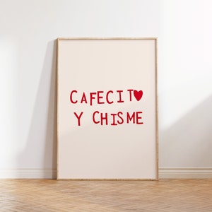 Cafecito y Chisme Art Print Minimalist Heart Poster Spanish Kitchen Decor Trendy Coffee Wall Art Cafecito Print Digital Download 1 Print