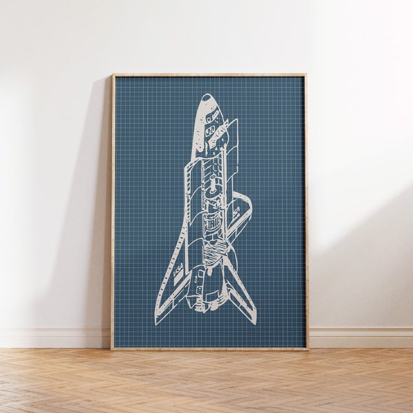 Rocketship Blueprint Poster Vintage Outer Space Wall Art Blue Rocket Ship Poster Blue Space Art Rocket Poster Print Digital Download 1 Print