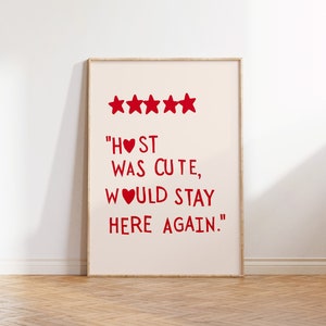 Funny Guest Room Decor Five Star Host Review Print Trendy Heart Poster Cute Rental Wall Art Quirky Apartment Art Digital Download 1 Print