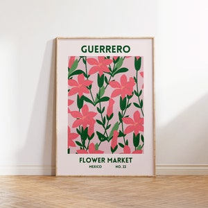 Guerrero Flower Market Art Print, Set of 1, Mexico Floral Decor Poster, Aesthetic Botanical Gallery Wall Art Print, Digital Download